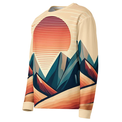 Desert Sunset Abstract Sweatshirt – Unisex All-Over Print Graphic Pullover, Mountain Landscape Design