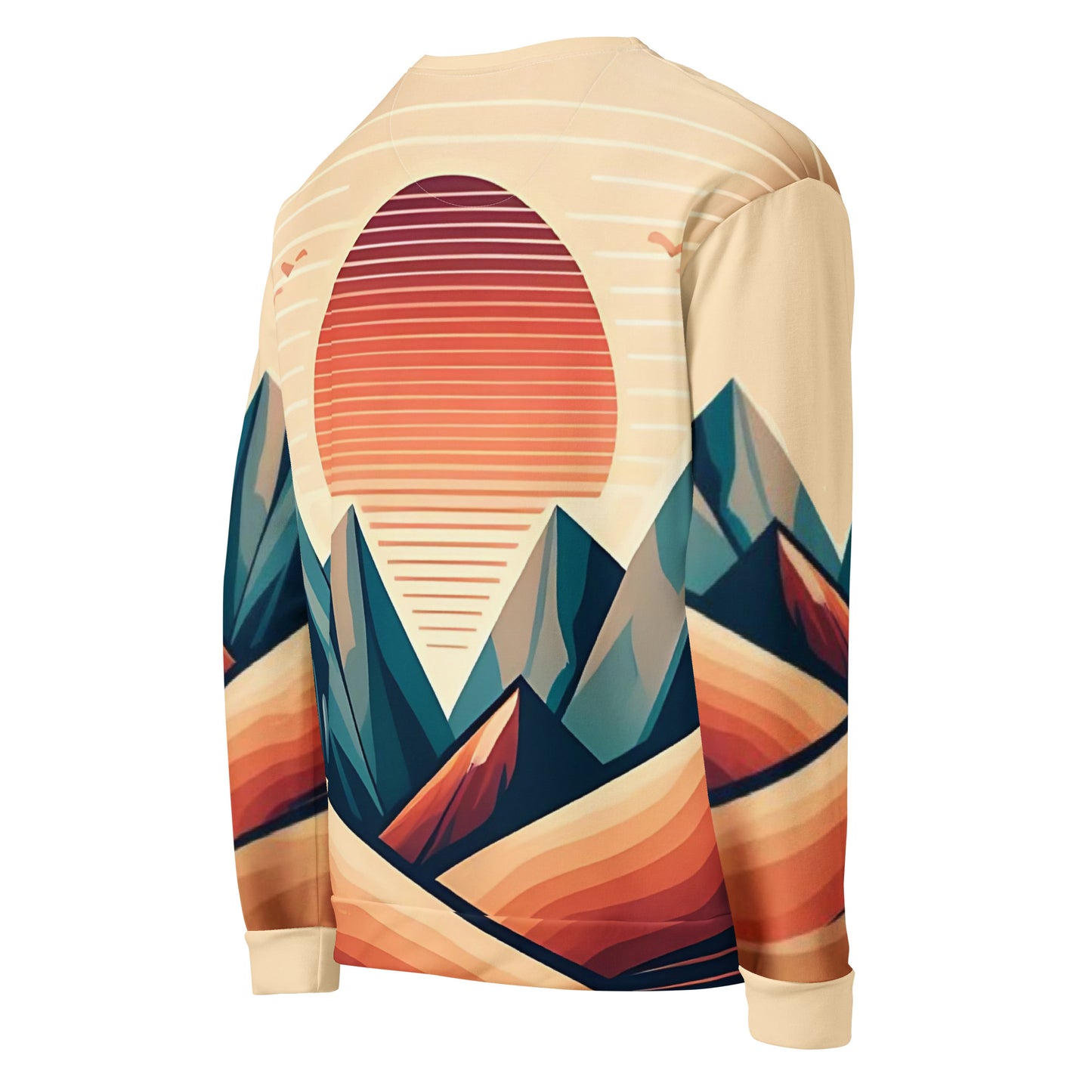 Desert Sunset Abstract Sweatshirt – Unisex All-Over Print Graphic Pullover, Mountain Landscape Design