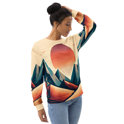 Desert Sunset Abstract Sweatshirt – Unisex All-Over Print Graphic Pullover, Mountain Landscape Design