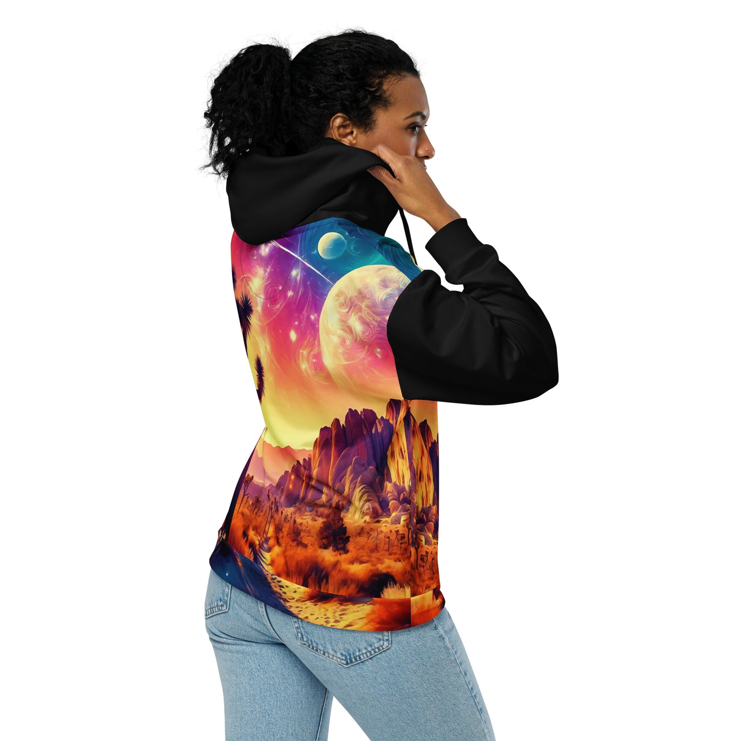 Joshua Tree All-Over Print Hoodie Mens, Vibrant Sunset Art Print Full Zip Jacket