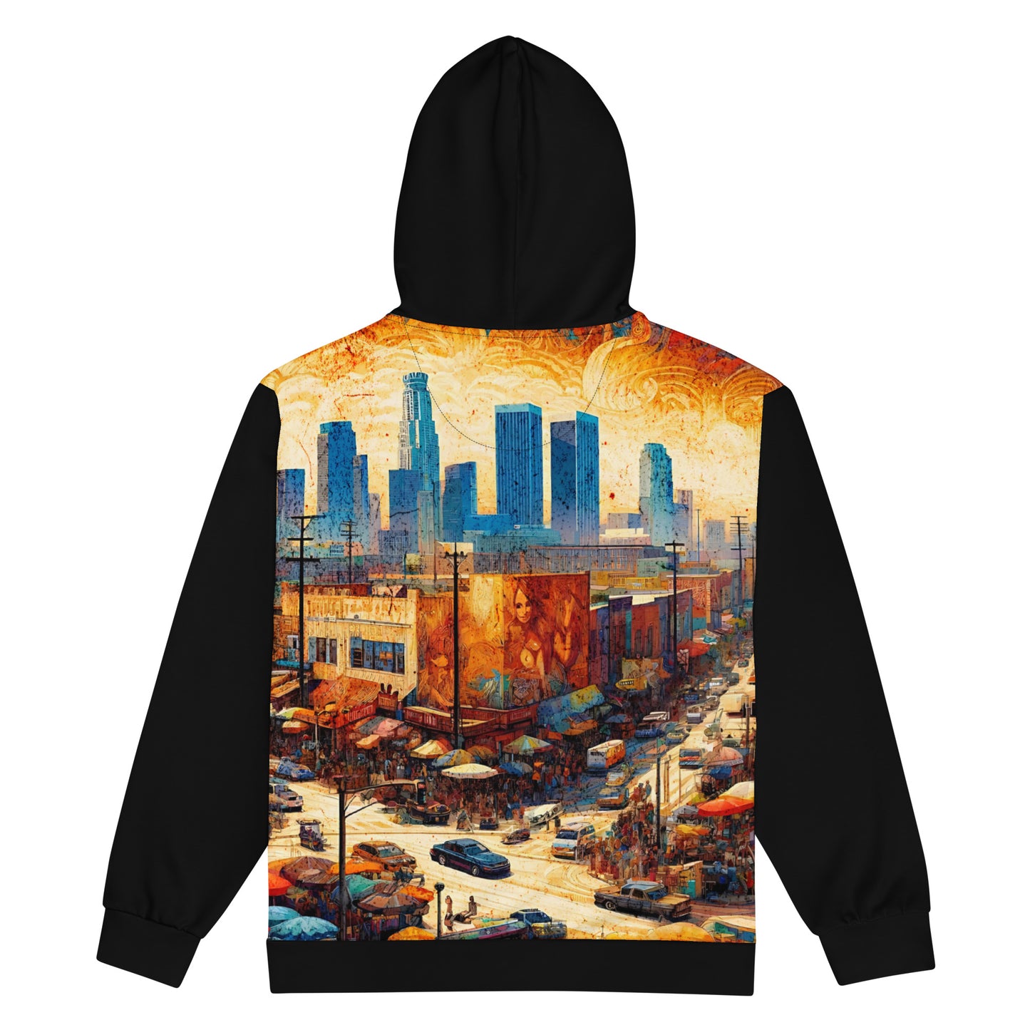 Downtown LA Hooded Jacket Men's Full Zip All Over Print Cityscape Illustration