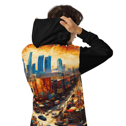 Downtown LA Hooded Jacket Men's Full Zip All Over Print Cityscape Illustration