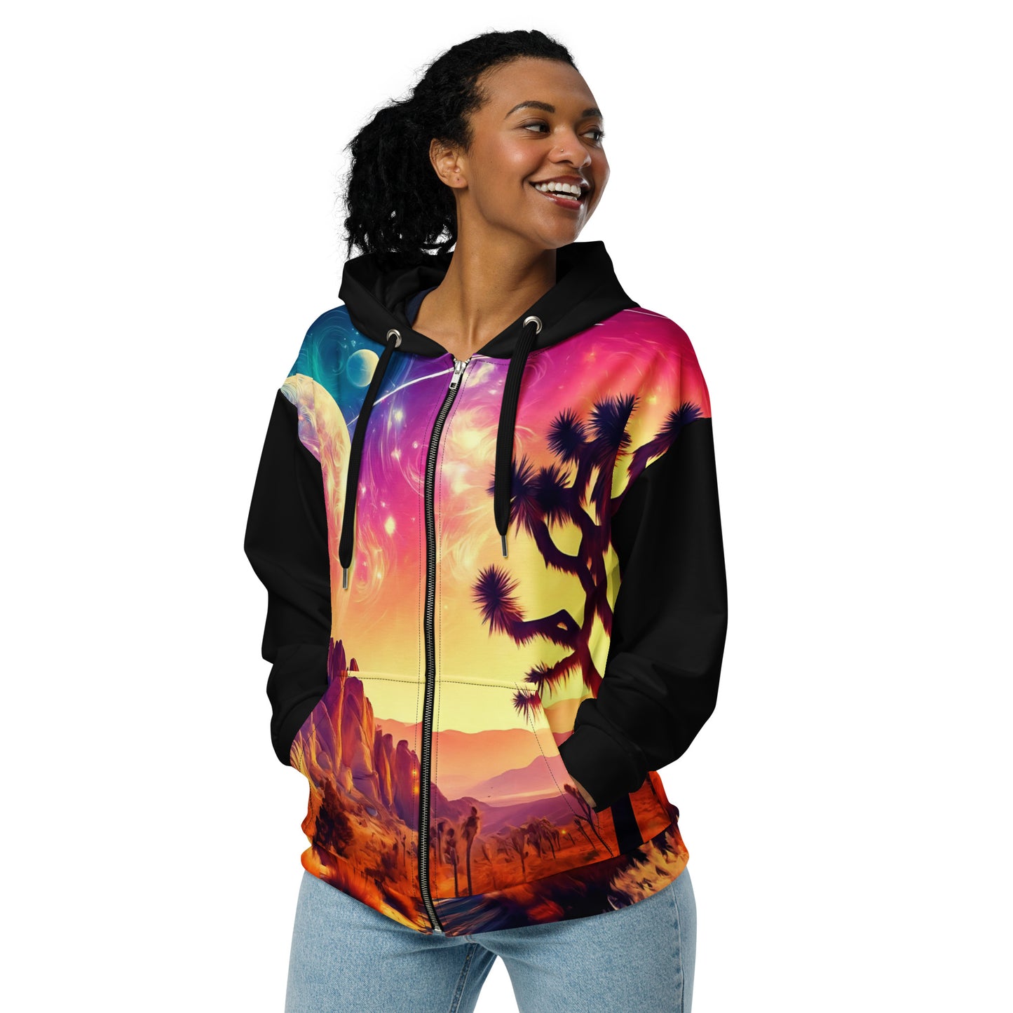 Joshua Tree All-Over Print Hoodie Mens, Vibrant Sunset Art Print Full Zip Jacket