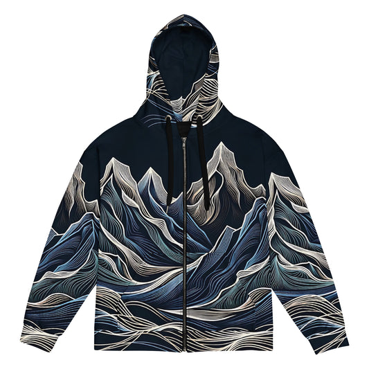 Mt Vibrations Mountain Wave Hoodie, All Over Print Graphic Full Zip Outdoor Design