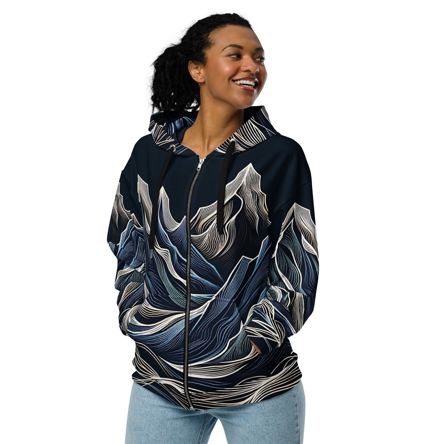 Mt Vibrations Mountain Wave Hoodie, All Over Print Graphic Full Zip Outdoor Design