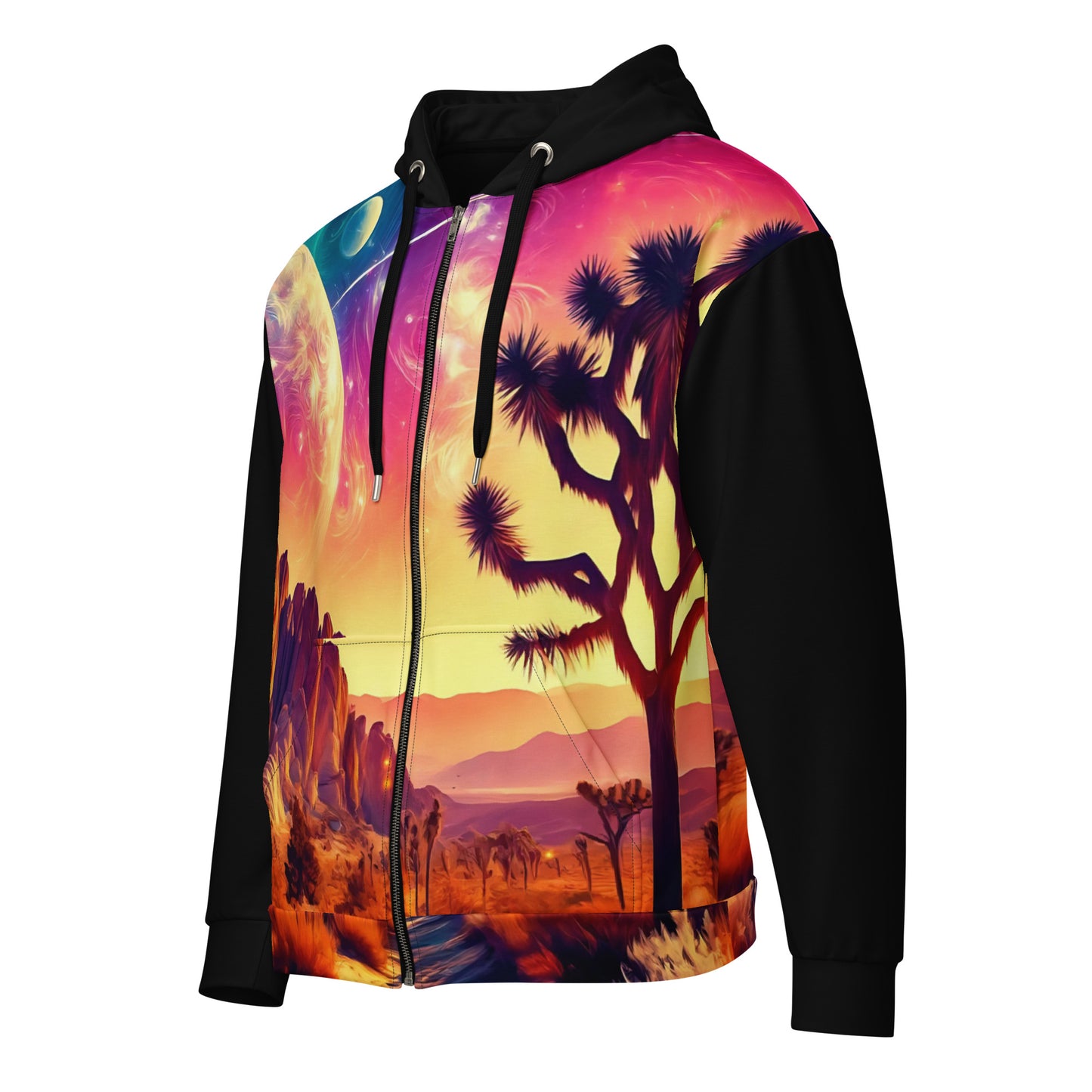 Joshua Tree All-Over Print Hoodie Mens, Vibrant Sunset Art Print Full Zip Jacket