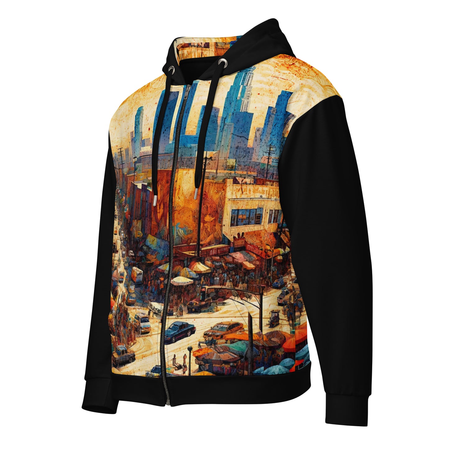 Downtown LA Hooded Jacket Men's Full Zip All Over Print Cityscape Illustration