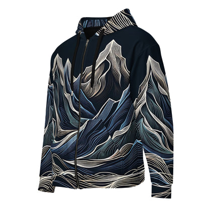 Mt Vibrations Mountain Wave Hoodie, All Over Print Graphic Full Zip Outdoor Design