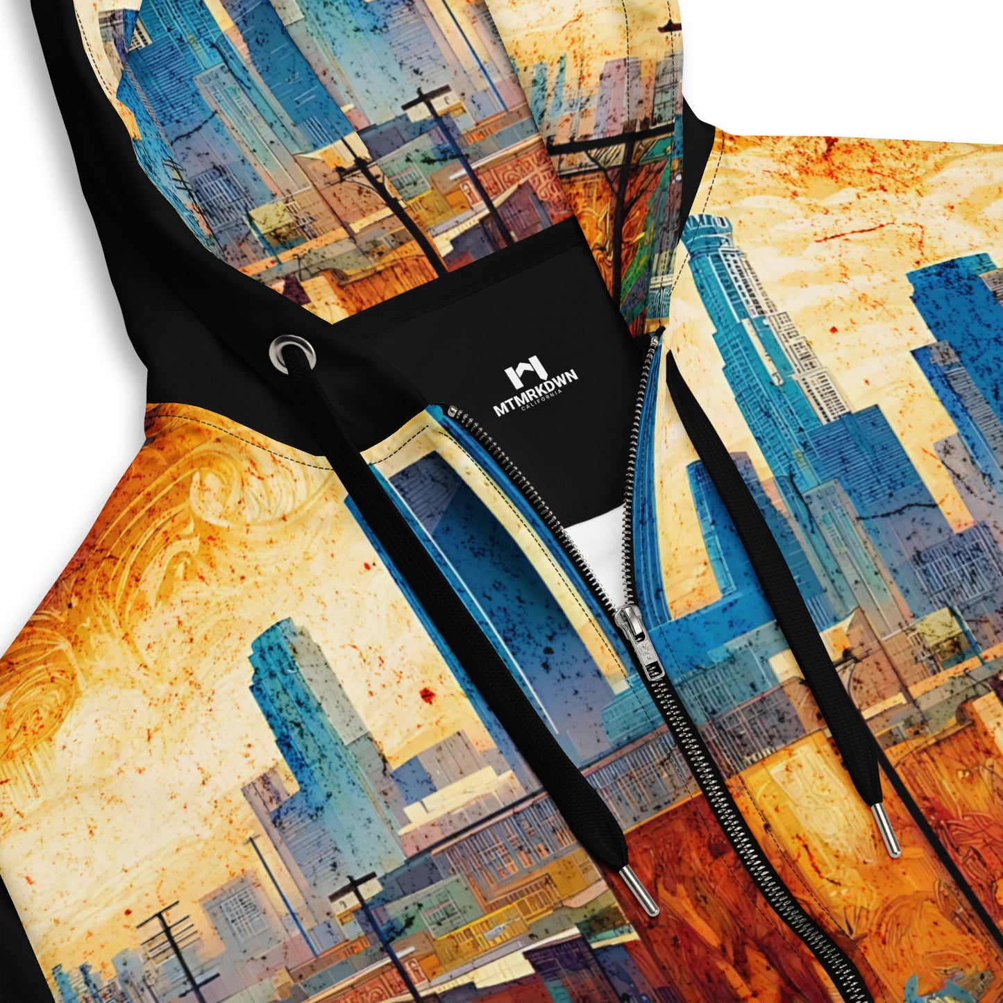 Downtown LA Hooded Jacket Men's Full Zip All Over Print Cityscape Illustration