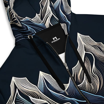 Mt Vibrations Mountain Wave Hoodie, All Over Print Graphic Full Zip Outdoor Design