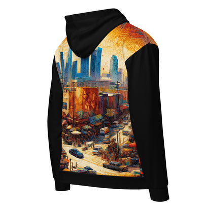 Downtown LA Hooded Jacket Men's Full Zip All Over Print Cityscape Illustration