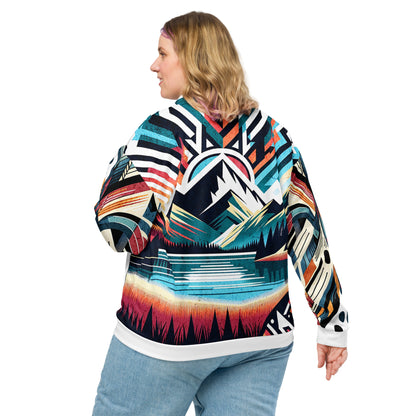 Bomber Jacket Mens Full Zip Vibrant Abstract Geometric Mountain Sunset Pattern