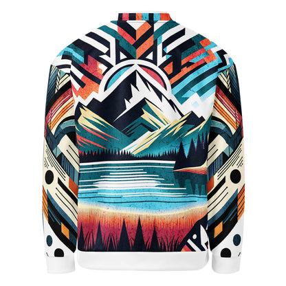 Bomber Jacket Mens Full Zip Vibrant Abstract Geometric Mountain Sunset Pattern