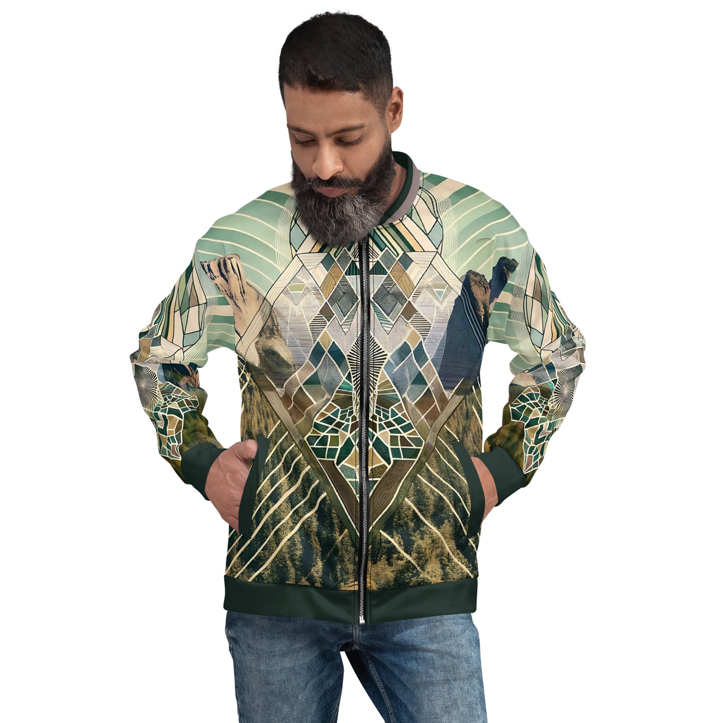 Yosemite Valley Bomber Jacket – Unisex Abstract Geometric Music Festival Climbing Jacket