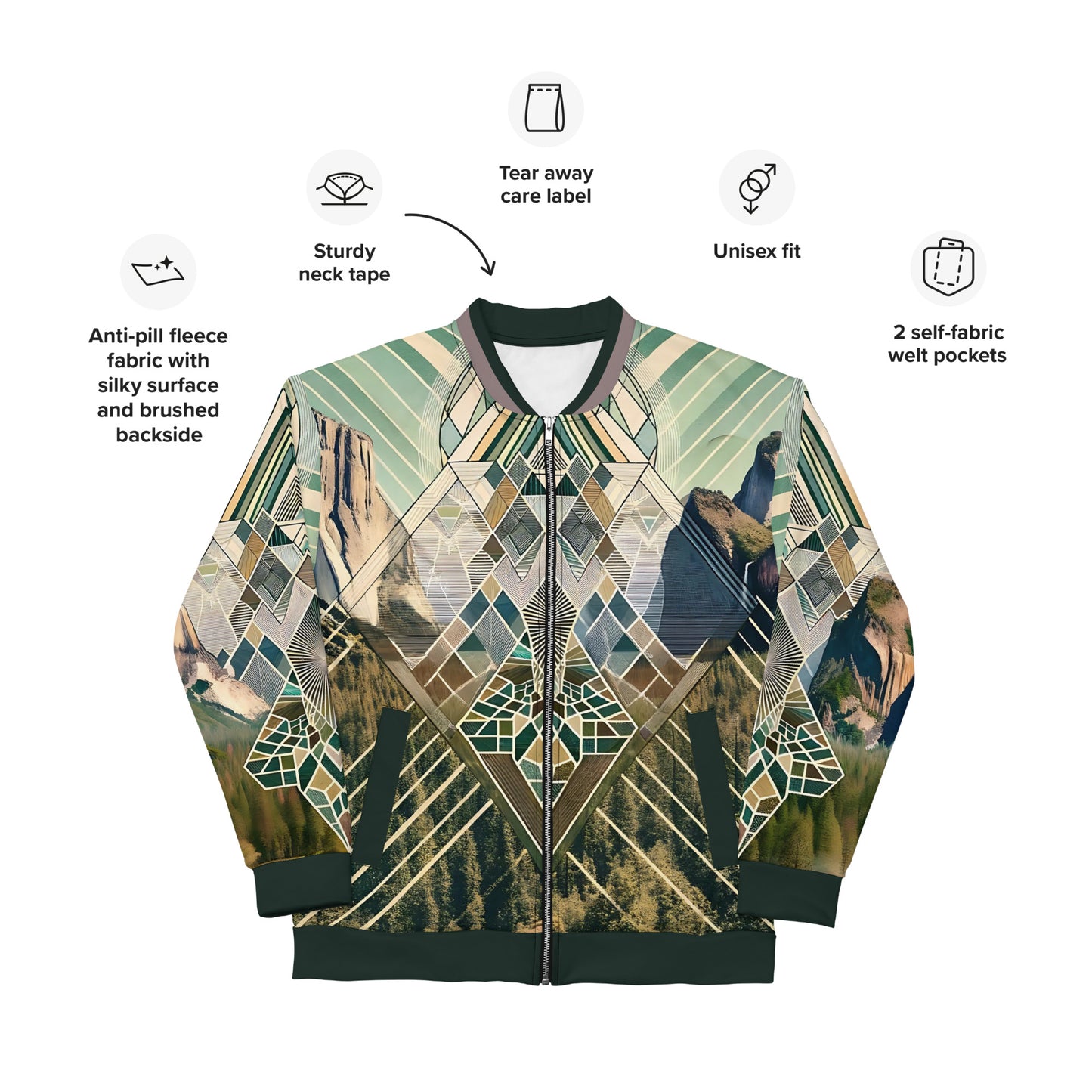 Yosemite Valley Bomber Jacket – Unisex Abstract Geometric Music Festival Climbing Jacket