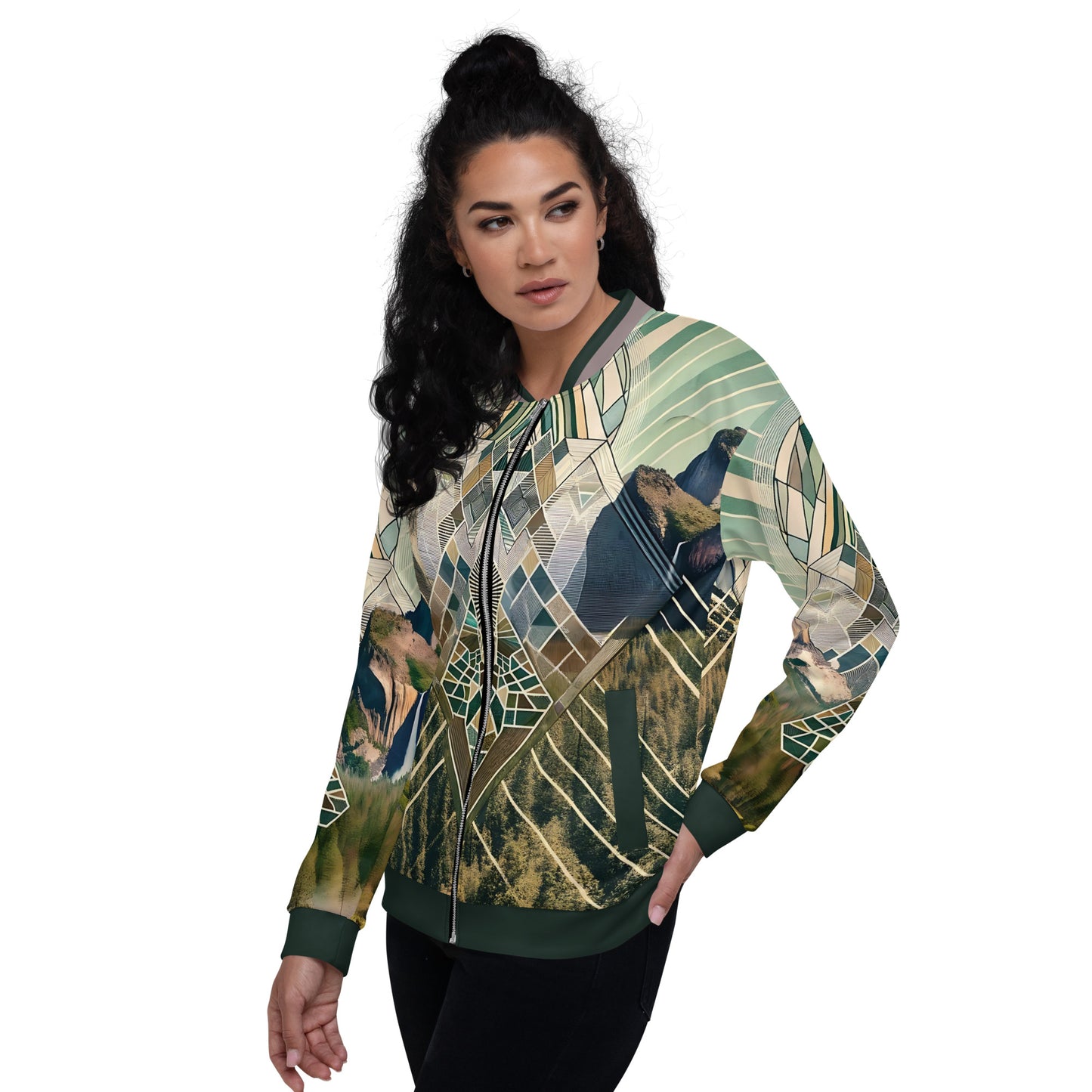 Yosemite Valley Bomber Jacket – Unisex Abstract Geometric Music Festival Climbing Jacket