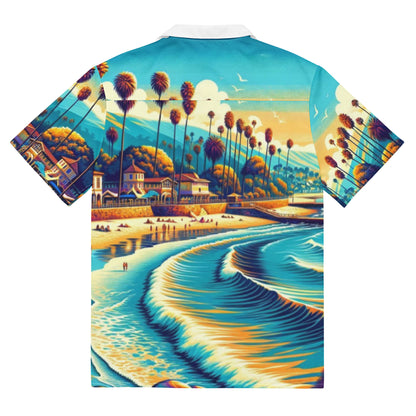 Santa Barbara Beach Scene Button-Up Shirt Adult, California Coastal Art All Over Print